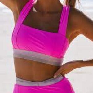 Neon pink free people workout set